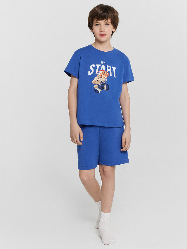 Комплект домашний для мальчиков синий с принтом и надписью