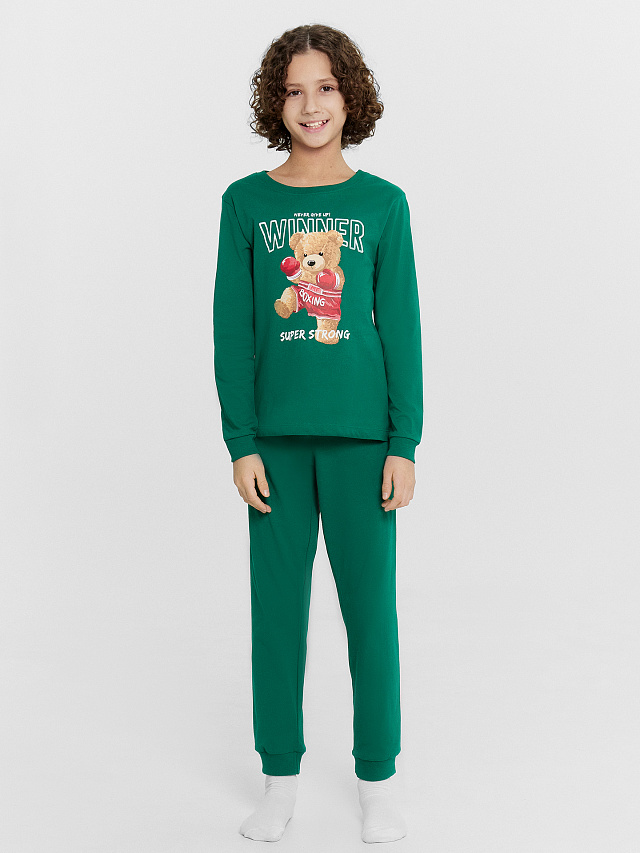Комплект домашний для мальчиков зеленый с принтом и надписью
