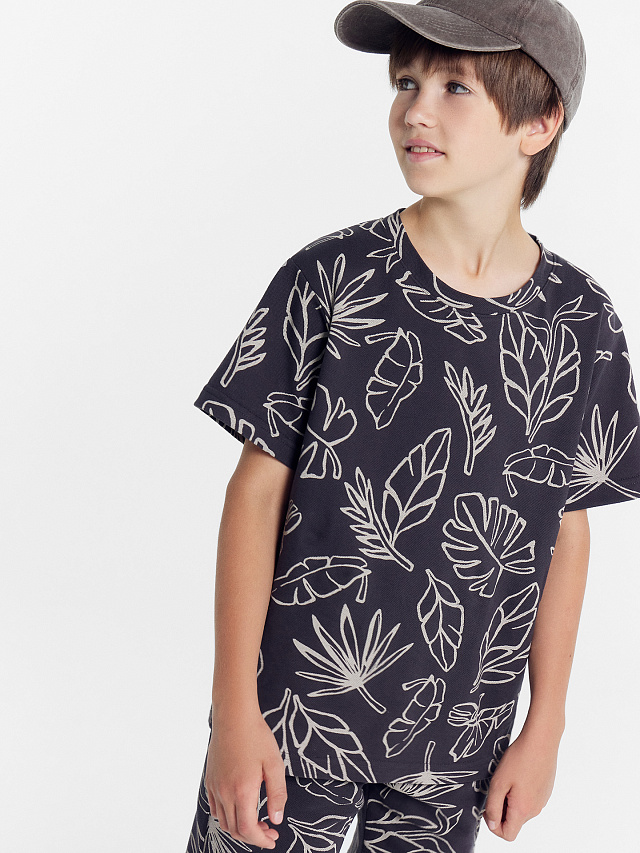 Футболка для мальчиков темно-синяя с пальмами