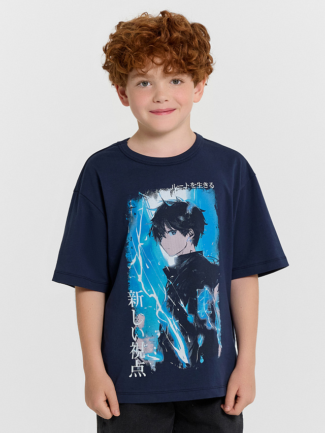 Футболка для мальчиков синяя с принтом