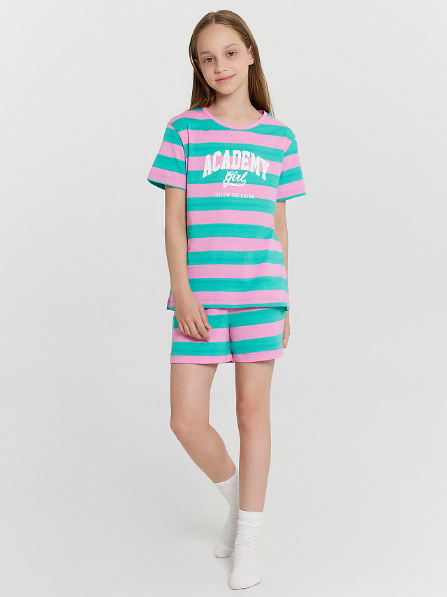 Комплект домашний для девочек в полоску