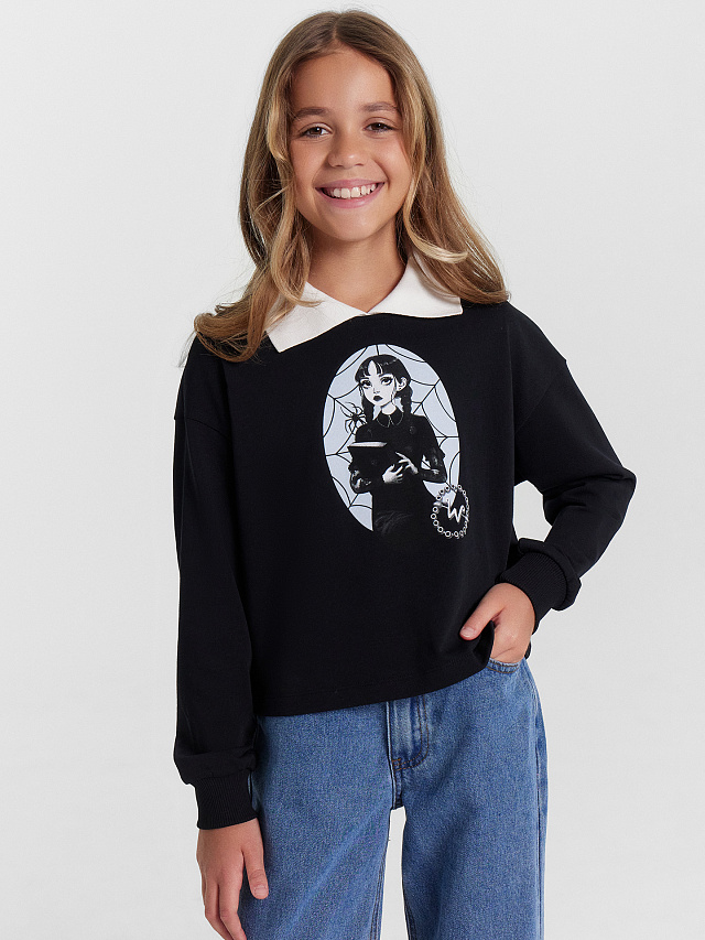 Свитшот для девочек с классическим воротником и принтом