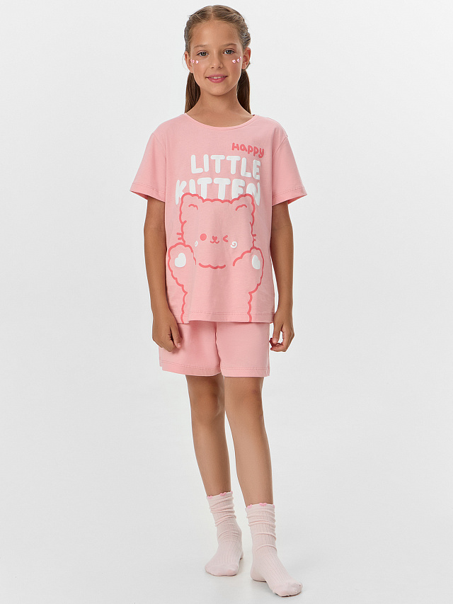 Комплект домашний для девочек розовый с принтом