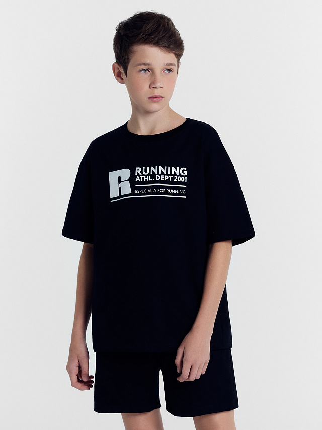 Комплект для мальчиков (футболка, шорты) черный с печатью