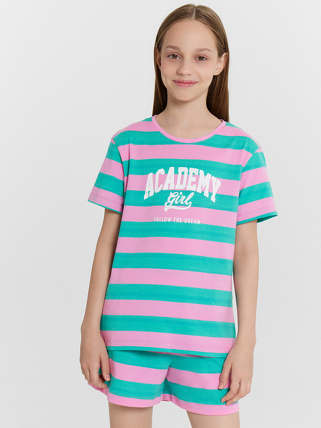 Комплект домашний для девочек в полоску
