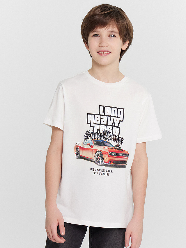 Футболка для мальчиков белая с принтом и надписью