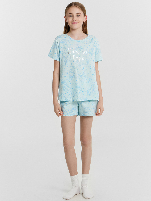 Комплект домашний для девочек голубой с единорогами