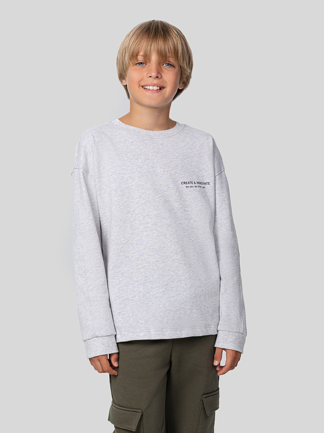 Лонгслив для мальчиков серый с надписью