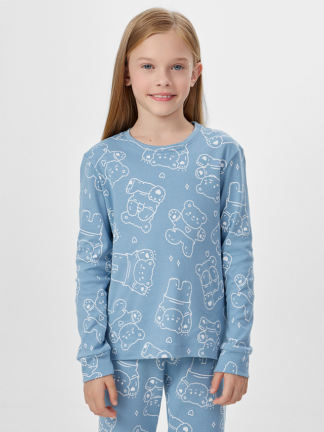 Комплект для девочек голубой с принтом