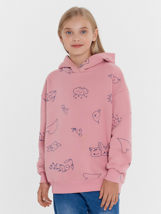 Худи для девочек розовое с рисунками