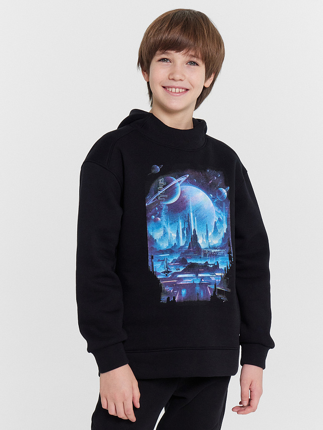 Худи для мальчиков черное с принтом