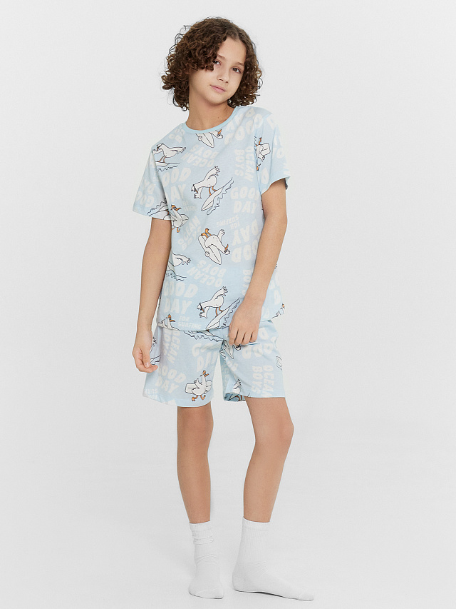 Комплект домашний для мальчиков голубой с принтом