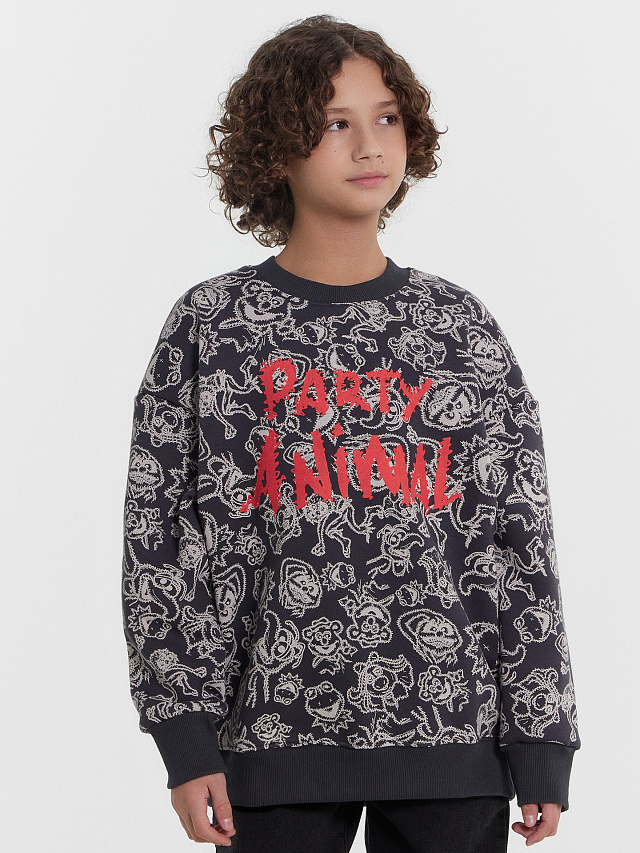 Свитшот для мальчиков серый с принтом и надписью