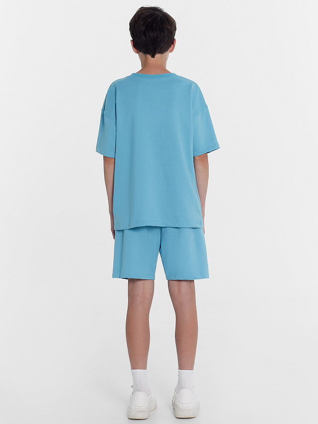 Комплект для мальчиков (футболка, шорты) лазурно-синий с печатью