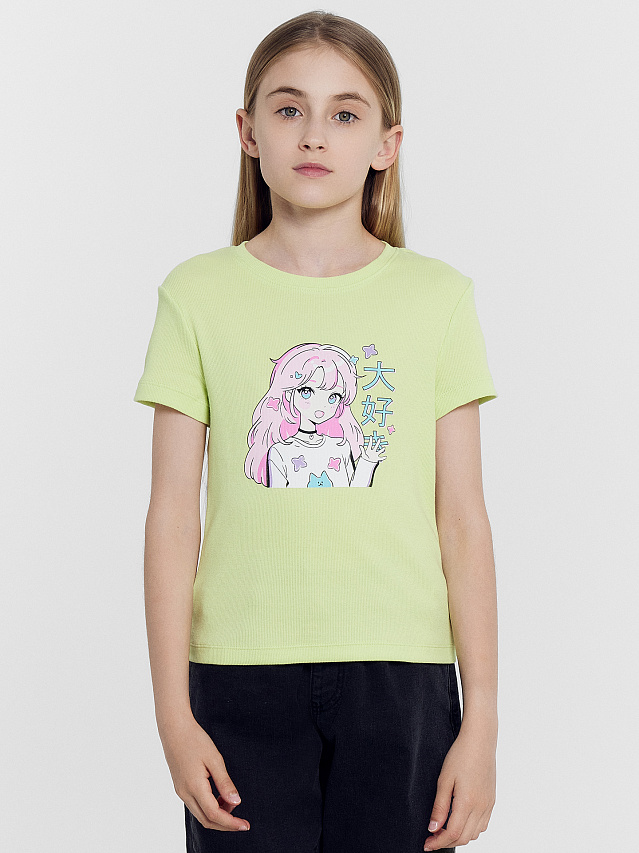 Футболка для девочек лаймово-зеленый с печатью