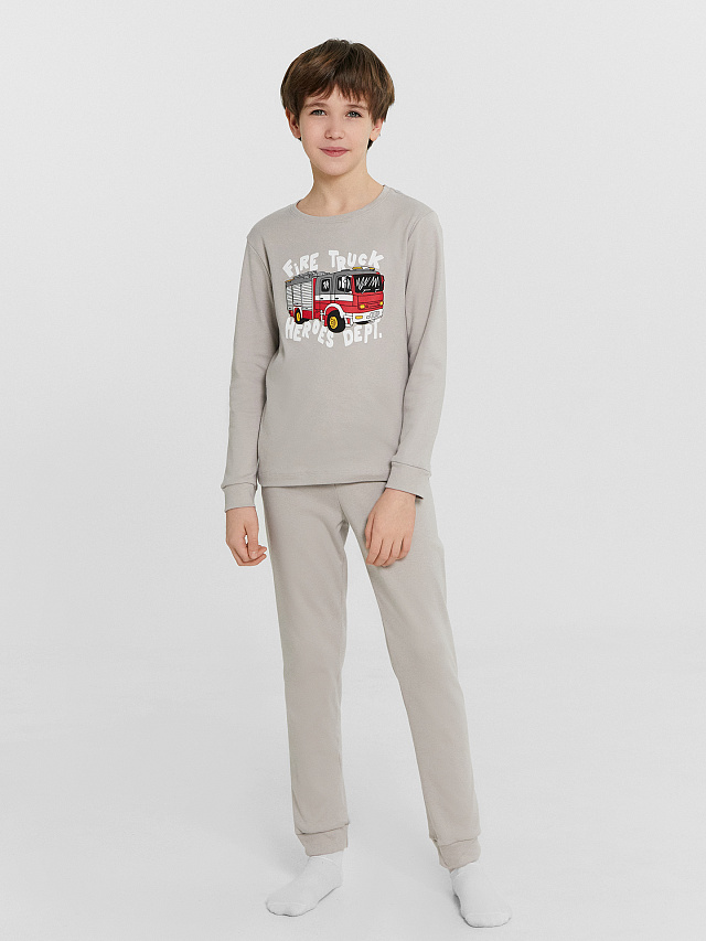 Комплект для мальчиков домашний бежевый с принтом
