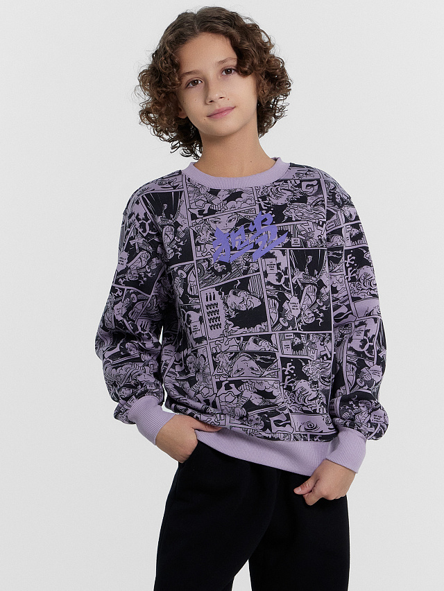 Свитшот для мальчиков фиолетовый с принтом