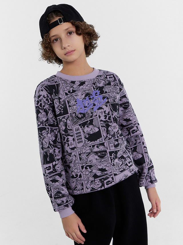 Свитшот для мальчиков фиолетовый с принтом