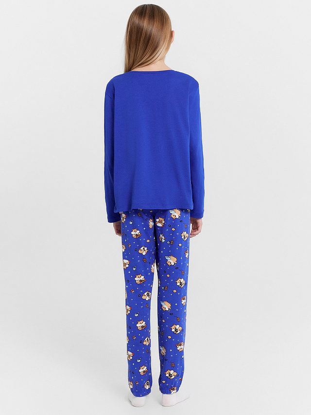 Пижама для девочек синяя с новогодним принтом