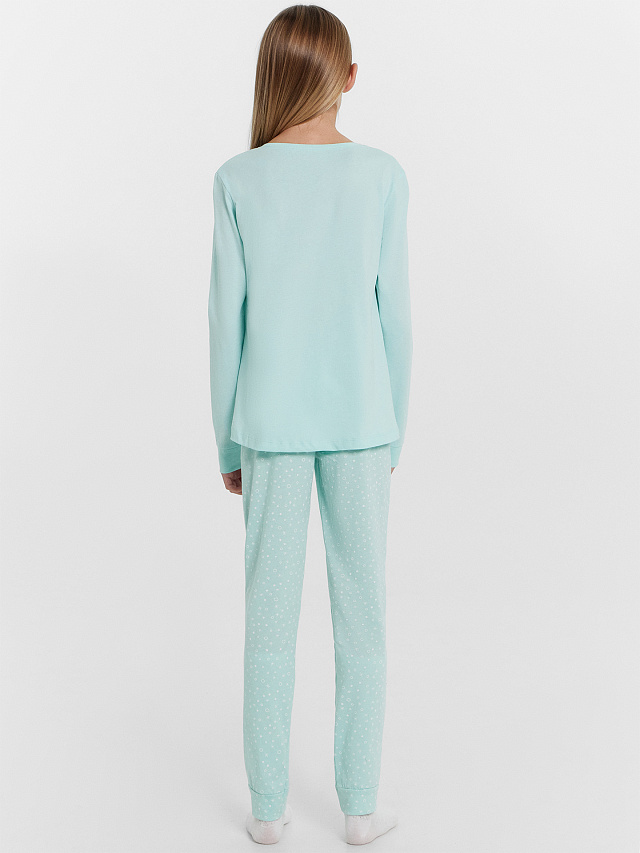 Комплект для девочек (джемпер, брюки) новогодний голубой с белыми снежинками