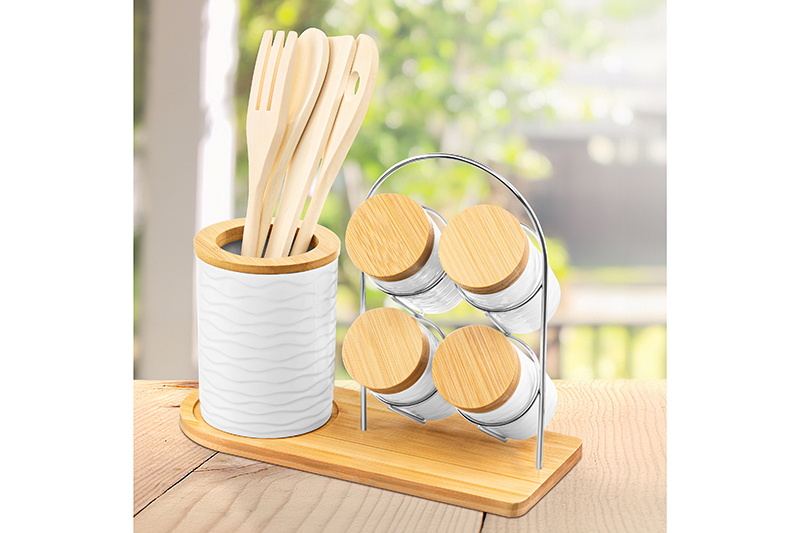 БЫЛО 2302 руб!! Набор 9 пр.- набор кух. принад. 4 пр. с подставкой+ банки д/хранен. 4 пр.