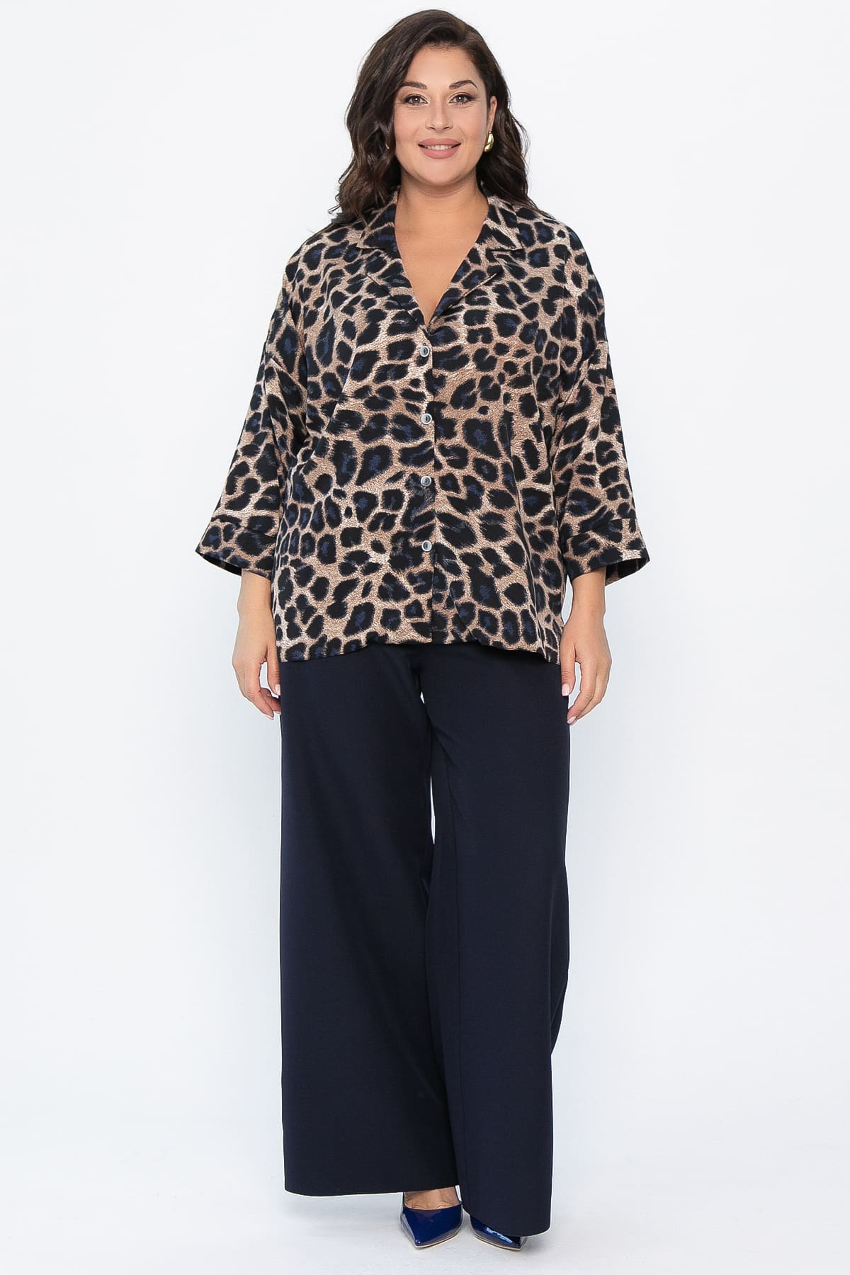 Костюм брючный Осенний шик (синий/лео) К14282-7М