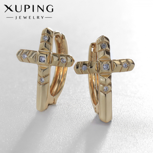 Серьги со стразами XUPING крест преображение, белые в золоте