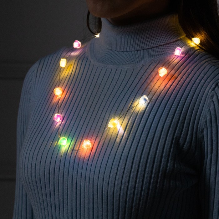 Светодиодные бусы «Сердечки», 80 см, LED(1608)-16-4.6V, AG13×3 (в компл.), 3 режима, свечение тёплое белое