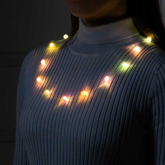 Светодиодные бусы «Бусинки», 80 см, LED(1608)-16-4.6V, AG13×3 (в компл.), 3 режима, свечение тёплое белое