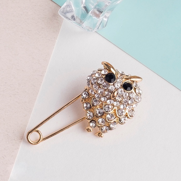 Булавка «Филин», 2.5 см, цвет чёрно-белый в золоте