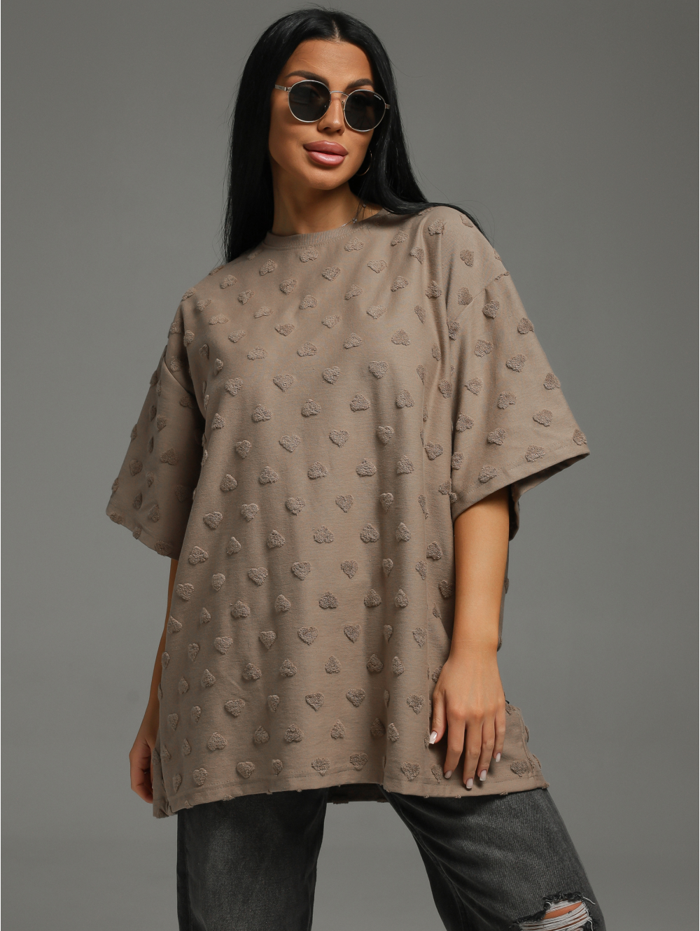 Ирбис футболка женская (махра кофе сердечки)