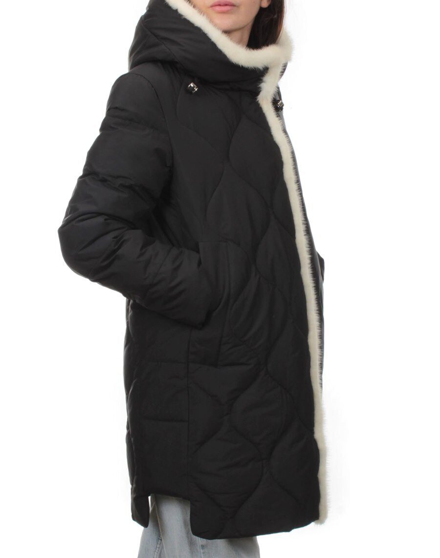 310 BLACK/WHITE Пальто зимнее стеганое женское (200 гр. холлофайбер, натуральная норка)