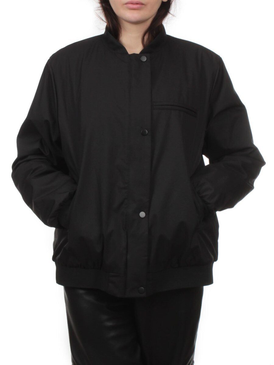 H24-608 BLACK Куртка бомбер демисезонная женская (100 гр. синтепон)