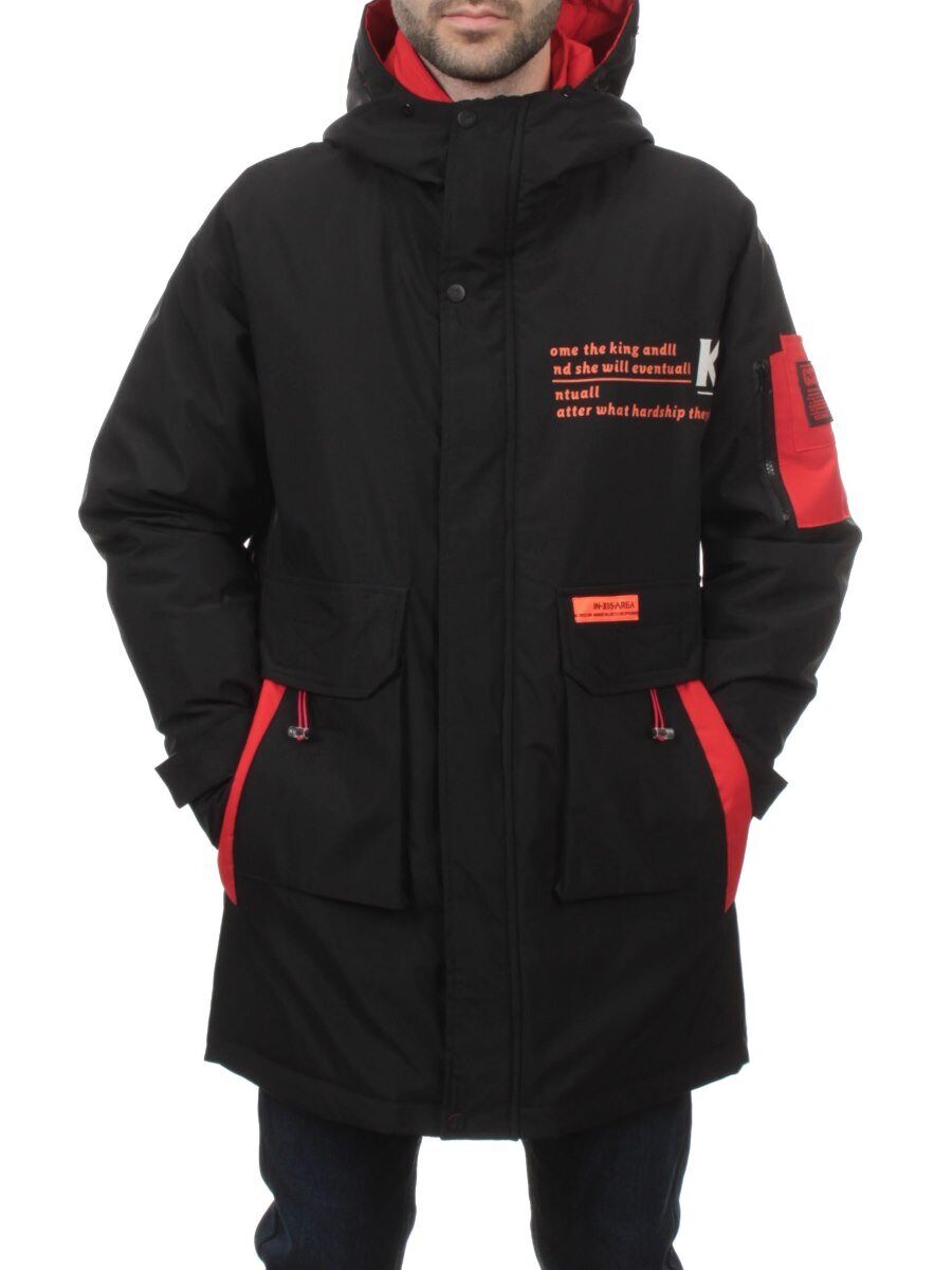 22066 BLACK RED Куртка мужская зимняя облегченная (150 гр. холлофайбер)