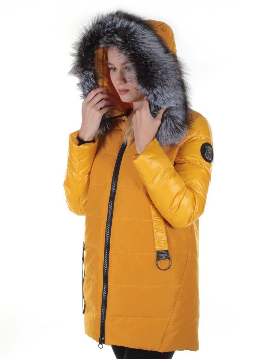 8186 YELLOW Пальто женское с натуральным мехом Jarius