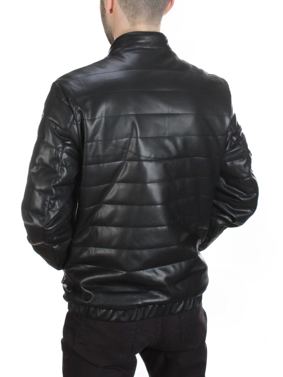 A163 BLACK Куртка из эко-кожи мужская (50 гр. синтепон)