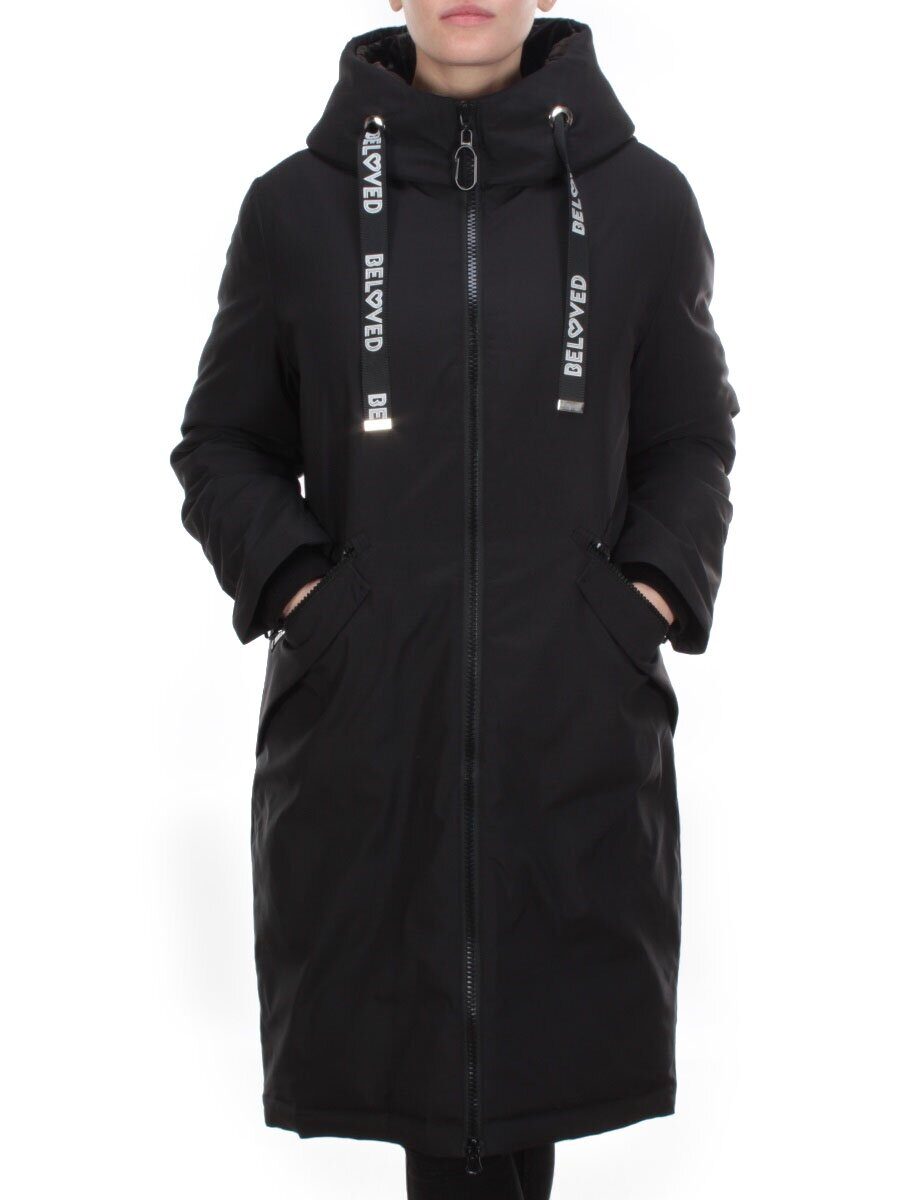 2238 BLACK Пальто женское зимнее AKIDSEFRS (200 гр. холлофайбера)