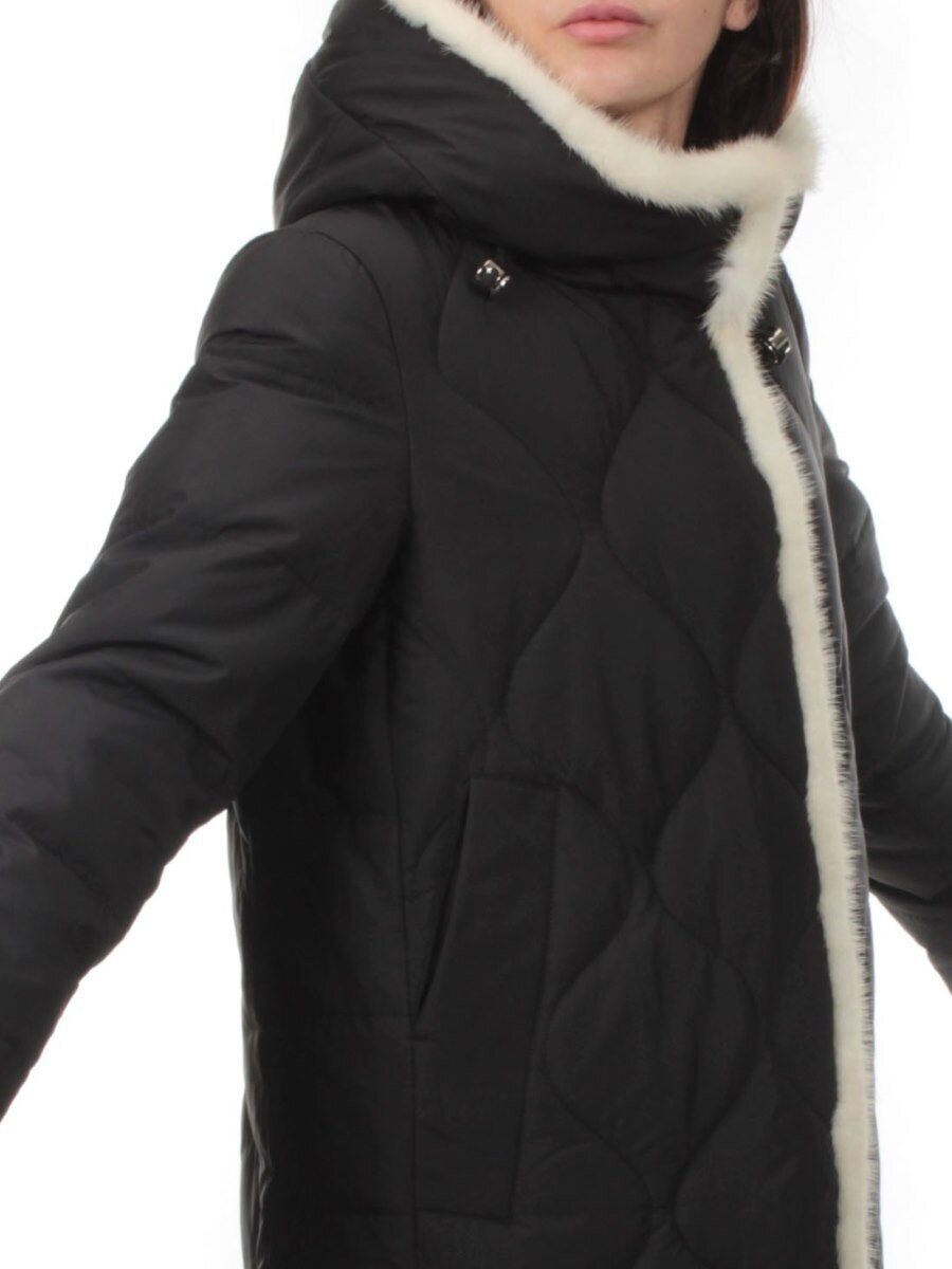 310 BLACK/WHITE Пальто зимнее стеганое женское (200 гр. холлофайбер, натуральная норка)