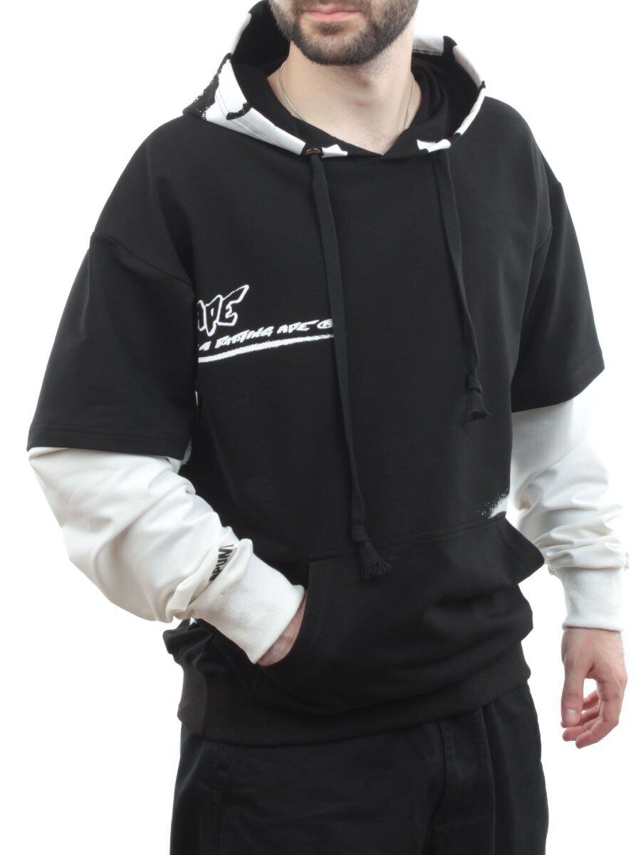 2702 BLACK/WHITE Толстовка мужская (75% хлопок, 20% полиэстер, 5% спандекс)