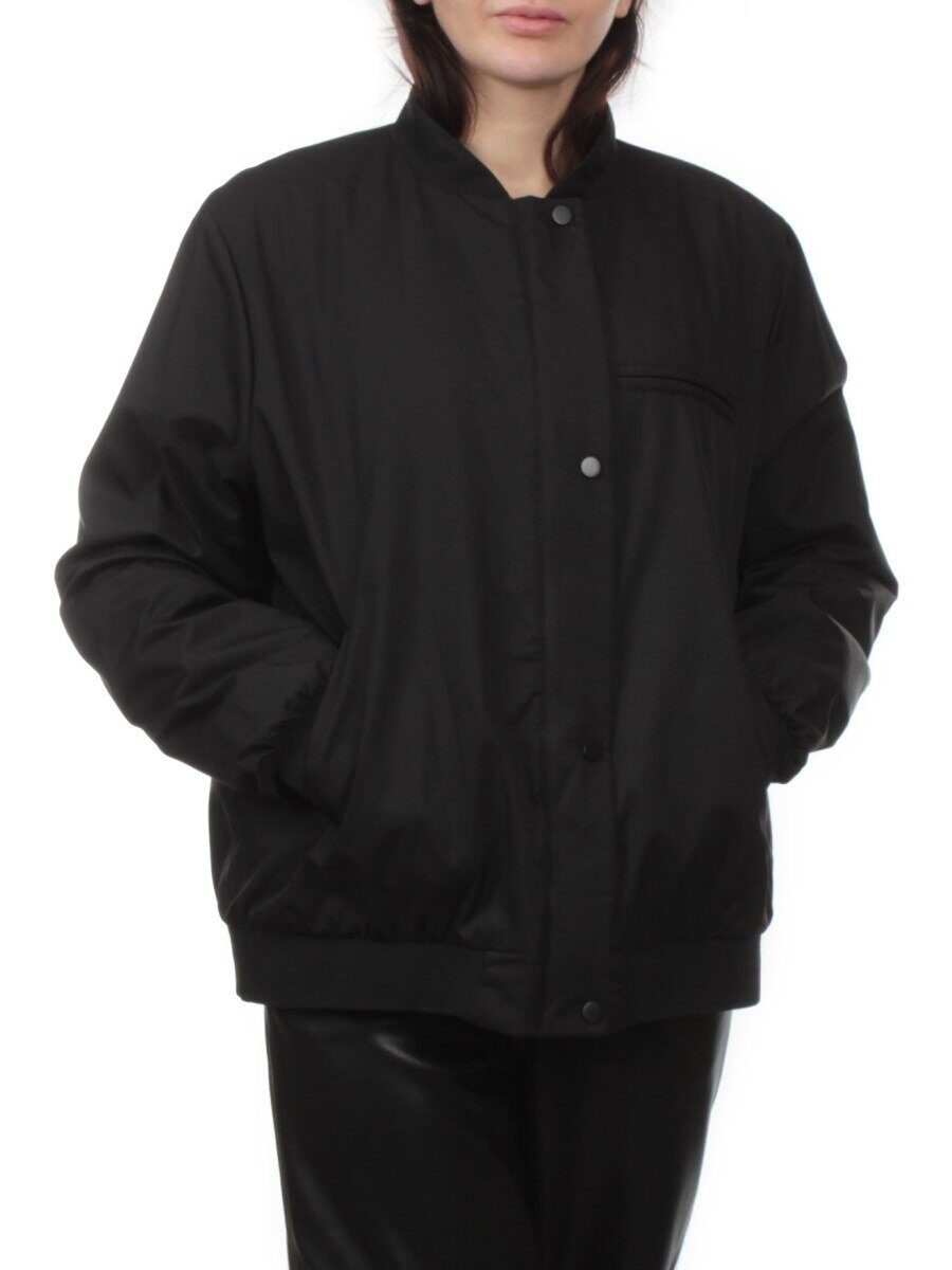 H24-608 BLACK Куртка бомбер демисезонная женская (100 гр. синтепон)