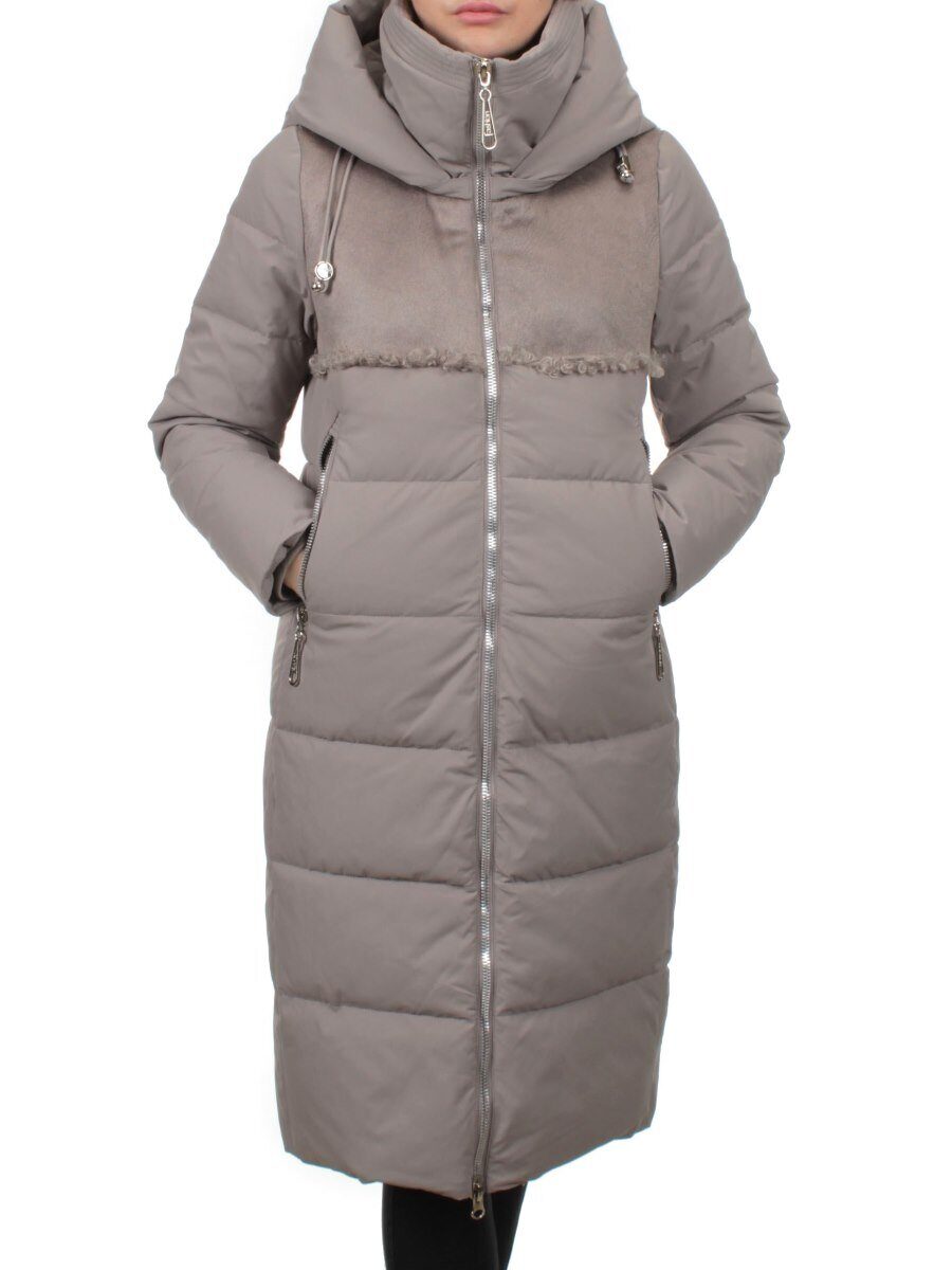 23-636 GRAY/BEIGE Пальто зимнее женское (холлоффайбер 150 гр., искусственная дубленка)