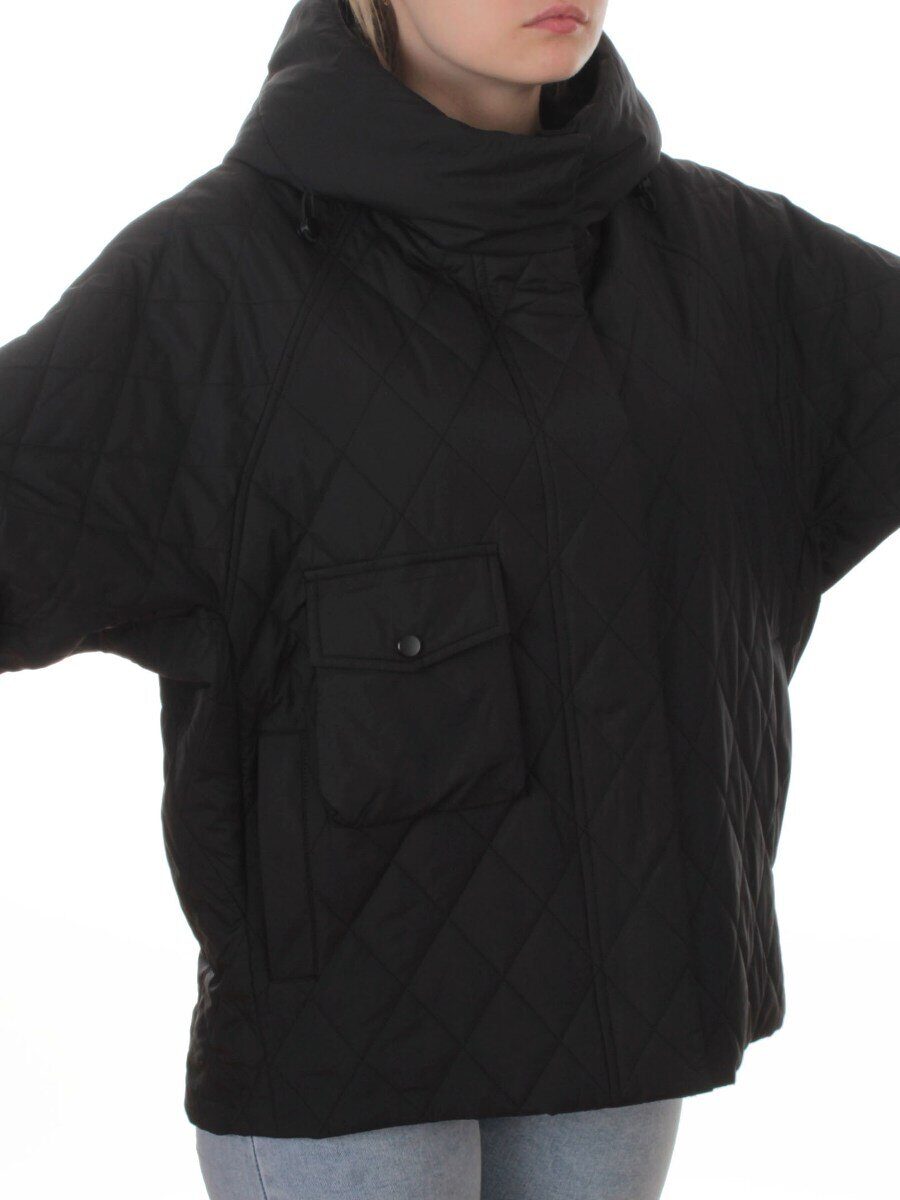 9606 BLACK Куртка стеганная демисезонная женская (100 гр. холлофайбер)