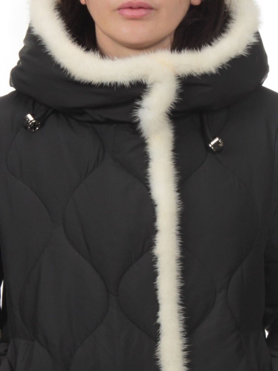 310 BLACK/WHITE Пальто зимнее стеганое женское (200 гр. холлофайбер, натуральная норка)