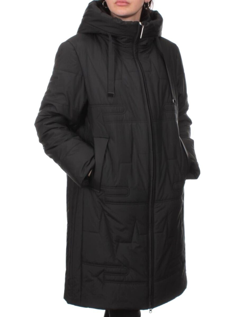 1073 BLACK Пальто зимнее облегченное женское (холлофайбер 150 гр.)