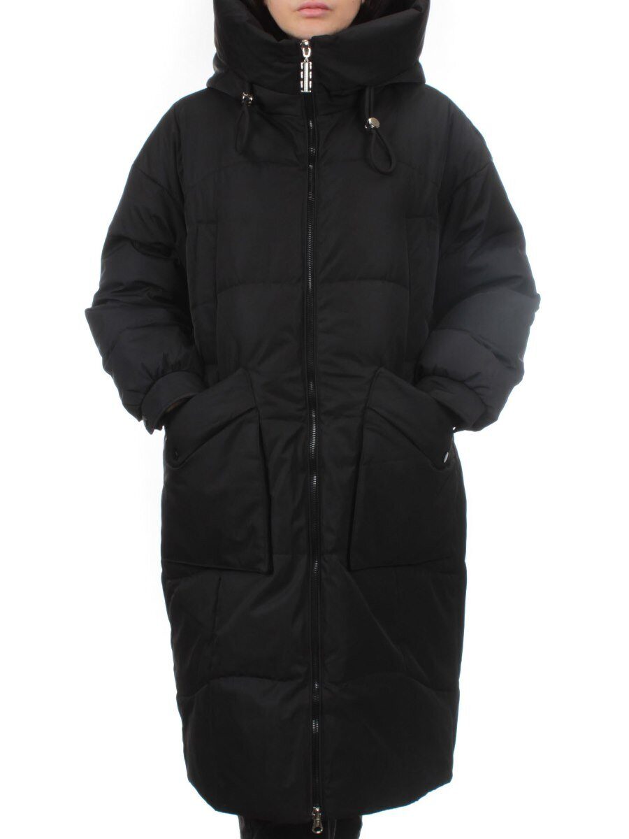 8819 BLACK Пальто зимнее женское (холлофайбер 200 гр.)