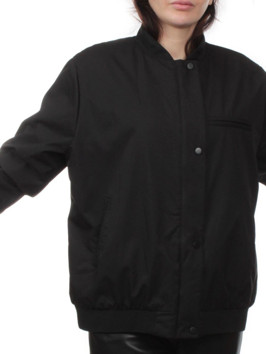 H24-608 BLACK Куртка бомбер демисезонная женская (100 гр. синтепон)