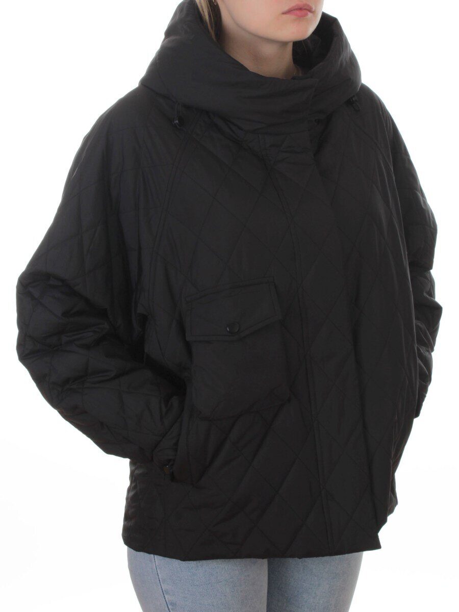 9606 BLACK Куртка стеганная демисезонная женская (100 гр. холлофайбер)