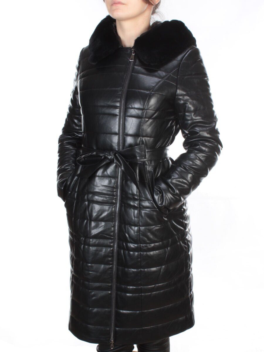 9686 BLACK Пальто зимнее женское (эко-кожа, тинсулейт) SKILFULAT