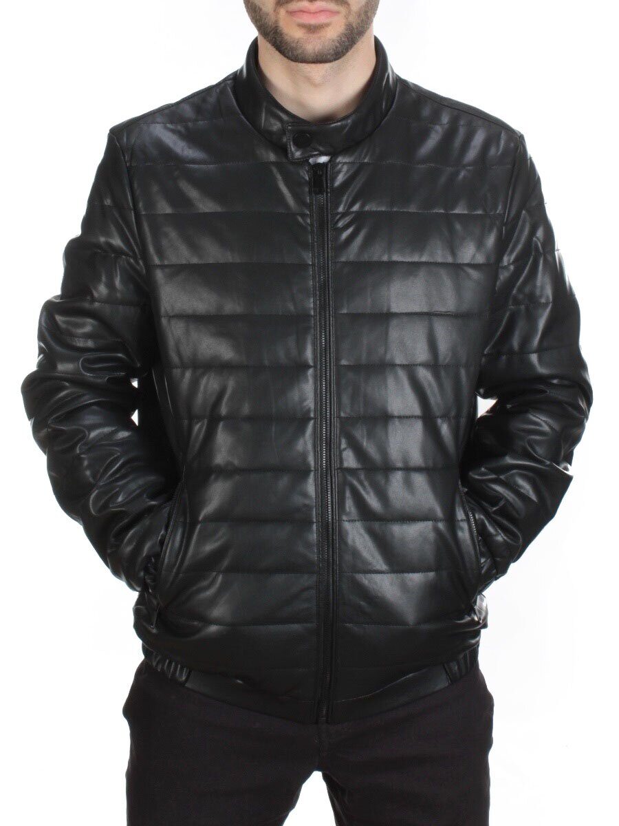 A163 BLACK Куртка из эко-кожи мужская (50 гр. синтепон)