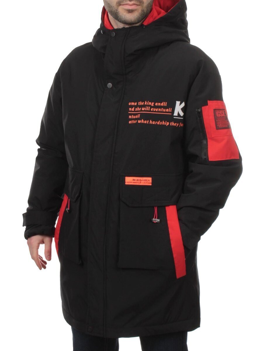 22066 BLACK RED Куртка мужская зимняя облегченная (150 гр. холлофайбер)